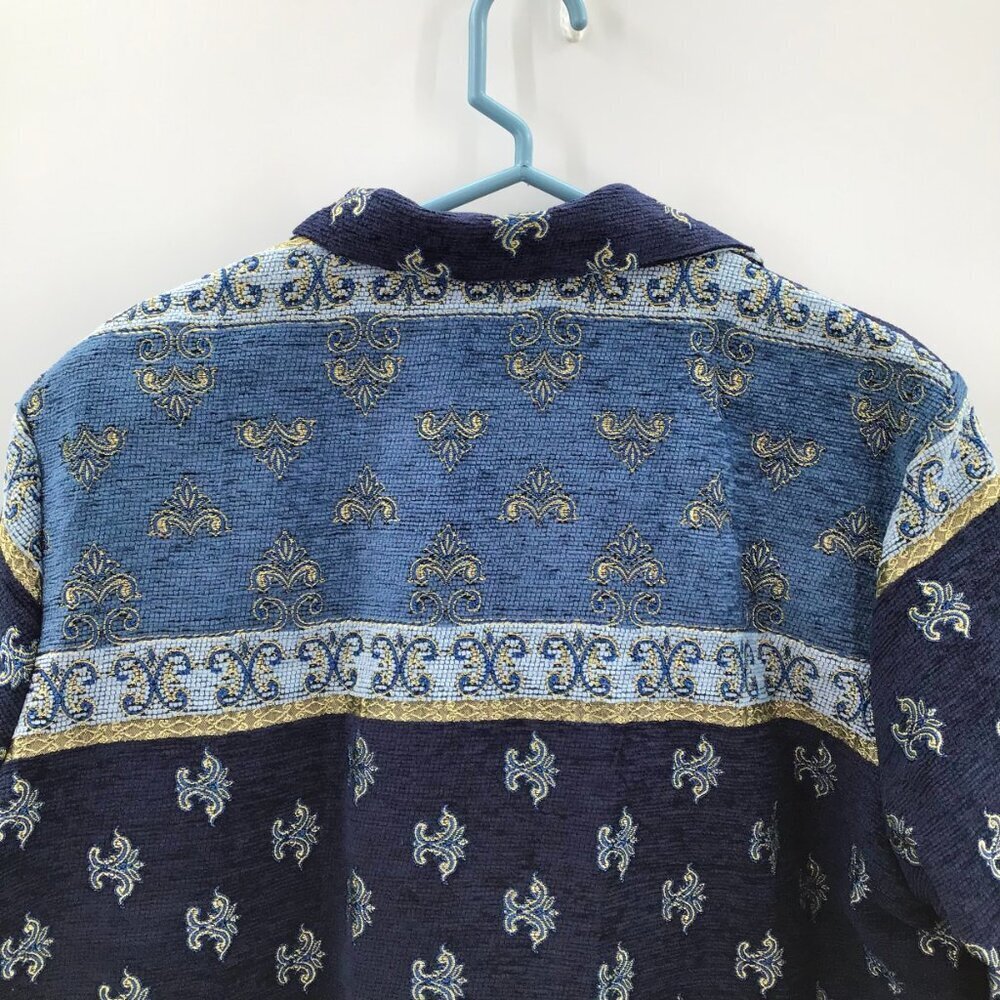 Women's Tapestry Jacket Coat 16W Blue Gold Chenille Brocade Woven Art To Wear - Picture 8 of 10